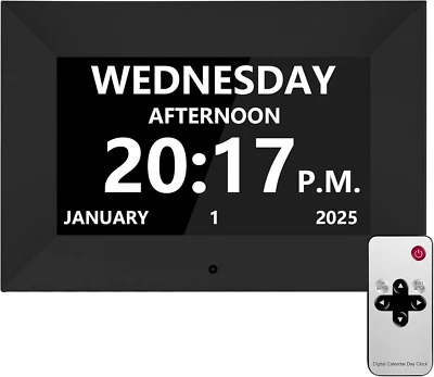 7 Inch Digital Alarm Clock with Date and Day of Week for Seniors-12 Alarms 20 Re