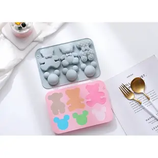 附包裝袋(156) DIY樂樂 6連卡通兔子與熊 矽膠模具 果凍模 巧克力模型 冰塊模型 手工皂模 製冰盒 餅乾模具