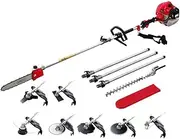 Giantz Pole Saw, 62cc Hedge Trimmer Brush Cutter Poles Tree Pruner Chainsaw Cordless Petrol Hand Power Chainsaws Home Garden Farm Whipper Snipper Tool Saws, 2 Stroke Shoulder Strap 9 in1