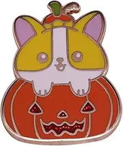 [Pinstant] Corgi Pumpkin Halloween Dog Jack o Lantern Kawaii Cute 1.4" Enamel Pin Badge, 1.4 inches tall, enamel, enamel