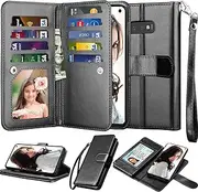 Njjex Galaxy S10E Wallet Case, for Samsung Galaxy S10E 5.8" 2019 Case, PU Leather [9 Card Slots] ID Credit Holder Folio Flip Cover [Detachable][Kickstand] Magnetic Phone Case & Wrist Strap [Black]