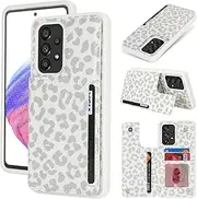 [Cavor] for Galaxy A53 5G Case Vertical Flip Cover for Samsung Galaxy A53 5G Wallet Cases PU Leather Kickstand with Card Slots Holder Magnetic Clasp Protective Phone Cover Women Men-White Leopard