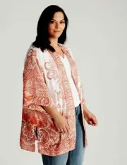 Autograph Kimono Top Cover-Up Plus Size 26 3/4 Sleeve Bohemian RP$120 NEW