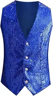 [Generic] Sequin Waistcoat for Men's V-Neck Sleeveless Disco Sparkly Suit Vest