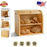 Stylish Bamboo Bread Box with Roll-Top Design & Large Capacity Storage