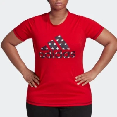 ADIDAS Americana women`s Big Logo t-shirt Athletic fit Plus Size 1X Red