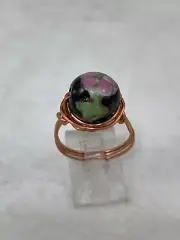 Handmade ~ Copper Wire Wrap ~ Glass Bead Ring 8 Size #203