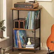 Record Player Stand Up to 200 Albums, Vinyl Record Storage Table with Extended Wooden Desktop, Record Player Cabinet for Albums, Vinyl Record Stand Vinyl Storage End Table for Bedroom & Living Room