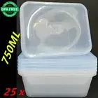 25 X PLASTIC TAKE AWAY RECTANGLE FOOD SAFE REUSABLE CONTAINERS 750ML BPA FREE F