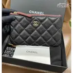 二手CHANEL 香奈兒 A82365 經典菱格荔枝皮 ㄧ字 零錢包 皮夾 拉鏈 錢包