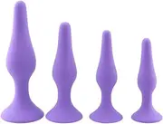Anal Plug Trainer Anal Butt Plugs Beginners Starter Set for Women and Men Anal Dildo Beads Plugs Trainer 4 Piece Silicone Set Adult Sex Toy (Purple)