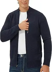 [Pioneer Camp] Men's Full Zip Up Cardigan Sweater Stand Collar Regular Fit Chest Pocket Knit Sweaters Jacket Casual 3 Pockets