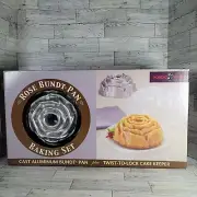 Nordic Ware Bundt Rose Bundt Pan Baking Set W/ Twist To Lock Cake Keeper