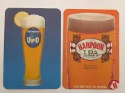 Beer Pub Coaster ~ Harpoon Brewing ~ UFO Hefeweizen & IPA ~ Boston & Windsor, VT