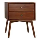 Greenberg 2 Drawer Mid-Century Modern Solid Wood Nightstand Walnut