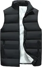 [JEShifangjiusu] Men's Stand Collar Puffer Outerwear Fleece Lined Sleeveless Jackets Full-Zip Warm Winter Down Vest