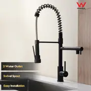 Decaura Luxury Dual Spout Kitchen Tap Twin Spout Basin Mixer Tap 360 Swivel Solid Sink Faucet (Matt Black)