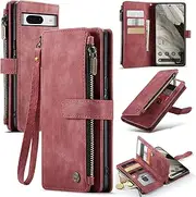 [ELEPIK] for Google Pixel 8 Wallet Case with Card Holder, Kickstand, Wristlet for Women Men, Durable PU Leather Magnetic Wallet Phone Case for Pixel 8, Elegant Red