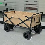 Heavy Duty Folding Cart, Large Capacity Collapsible Wagon with Double Brakes Utility Cart with All Terrain Wheels for Camping, Garden, Picnics, Shopping, Outdoor Use (Small Folding Cart Khaki)