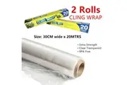 2 Roll HeavyDuty Cling Wrap Kitchen Fresh Food Storage Clear Foil Film Dispenser