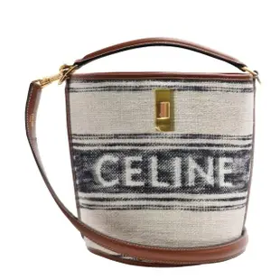 【CELINE】經典TEEN BUCKET 16品牌LOGO帆布手提/斜背水桶包(米色197572ERF.01WB)