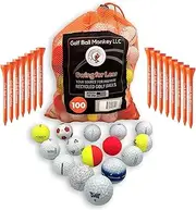 Golf Ball Monkey Pro Series Brand Golf Ball Variety Mix - Recycled and Used Top Brand Golfballs in Mint/Near Mint Condition Includes 50 Recycled Balls, 15 Tees and Mesh Bag.