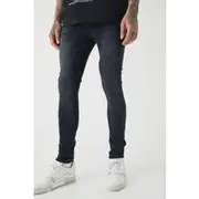 Mens Washed Black Tall Super Skinny Stretch Jeans