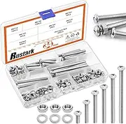 Rustark 114Pcs 6 Sizes M6 304 Stainless Steel Pan Head Phillips Machine Screws Assortment Kit Metric Screws Bolts Washers Nuts Kit Receptacles Mounting Screws for Cabinet Drawer Knob Pull Handle