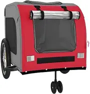 Pet Bike Trailer-Red and Grey, Oxford Fabric, Iron Frame, Versatile Attachment for Bicycles, Reflective Safety Features, Smooth Large Wheels, Weather Cover, Spacious and Ventilated