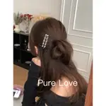 PURE LOVE樂芙 /正韓 【H0618】韓系仿皮質蝴蝶結珍珠水鑽髮夾 BB夾 / 黑 咖