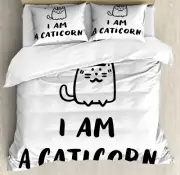 Unicorn Cat Queen Size Duvet Cover Set Humorous Quotation with 2 Pillow Shams