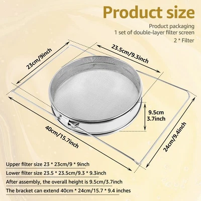 Double Sieve Honey Strainer with Extendable Arms Stainless Steel Honey lermc