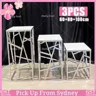 3PCS Glossy Silver stainless steel Plinth Cake stands Flower Table Wedding Party