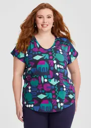 [Virtuelle] Taking Shape Cotton Abstract Art T-shirt Size 26 in Print - Plus Size Women's Clothing Print