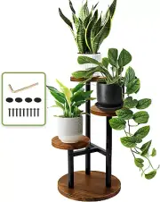 3-Tier Plant Stand – Tall Metal & Wood Display Rack for Indoor/Outdoor, Corner S