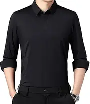 [DGHM-JLMY] Men's Hidden Button Solid Long Sleeve Professional Shirt Wrinkle Free Interview Shirt Classic Comfy Dress Shirt