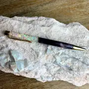 Opal Crystal Mix Chunky Chips Filled Ballpoint Black Marble Pen Green Orange Red