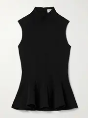 Salon 1884 - Ismay Paneled Wool-blend Peplum Turtleneck Top - Black - FR 40