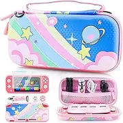 GLDRAM Pink Travel Carrying Case for Nintendo Switch Lite, Cute Accessories of Kirby with Durable Storage Bag, Silicon Protective Skin Cover, Screen Protector, Shoulder Strap & Thumb Grips