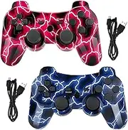 Hovlian Wireless Controller for PS3, Built-in Dual Vibration Gaming Remote Joystick Compatible with Playstation 3,with Charger Cable Cord (Blue Flash and Red Flash)