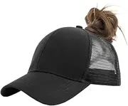 [TOZLU] Solid Ponytail Hat Baseball Cap Cotton Mesh High Bun Pony Cap Women 56-58cm (22"-23")