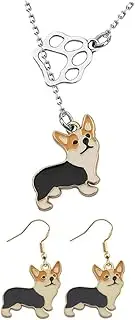 [Healvian] 1Set Corgi Pendant Jewelry Adorable Earrings Necklace for Dog Lovers Lightweight Comfortable for Friends Festive Accessory for Any Outfit