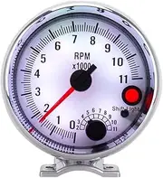 GPVPGHGRJ 95MM Tachometer Car Gauge 7 Colors Auto Tacho Gauge 0-11000 RPM Meter High Speed Stepper Motor with Shift Light for Peak Warning Speedometer(White)