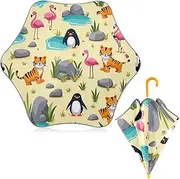 [ODAWA] Sun and Rain Umbrella Jungle Animals Beige Kid Umbrellas, J Handle Golf Stick Umbrella