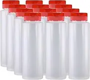 Pinnacle Mercantile Easy Squeeze Plastic Condiment Bottles with Red Flip Top Cap 8 oz Empty Set 12