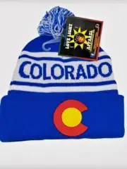 Colorado Brand New w/Tags Cuffed Beanie Hat Cap Skully Pom Pom Blue Acrylic OSFM