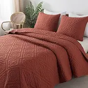 R.SHARE Burnt Orange Queen Size Quilt Bedding Sets with Pillow Shams, Boho Full Lightweight Soft Bedspread Coverlet, Quilted Blanket Thin Comforter Bed Cover for All Season, 3 Pieces, 90x90 inches
