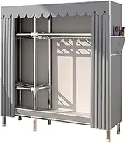 Polyester Portable Closets with Curtain Space Saving Wardrobe Closet Stable Wardrobe Clothes Closet with 2 Side Pockets