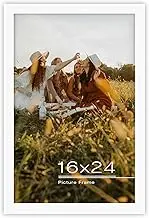 Frametory, 16x24 Picture Frame, Solid Wood, White Molding, Set of 1, Display 16x24 inch Without Mat - Tempered Glass Front, Wall Gallery Frame (White, 1 Pack)