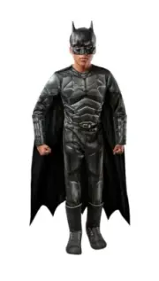 New Boys The Batman Deluxe Halloween Costume Light Up Emblem Jumpsuit Cape S 6/7